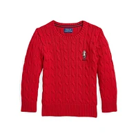 Little Boy's Polo Bear Cable-Knit Cotton Sweater