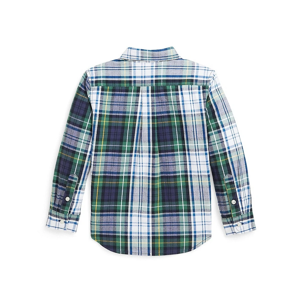 Little Boy's Plaid Brushed Cotton Oxford Shirt