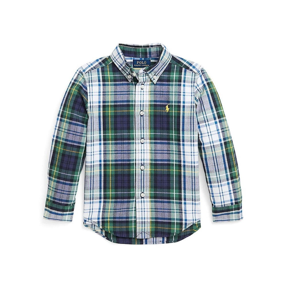 Little Boy's Plaid Brushed Cotton Oxford Shirt