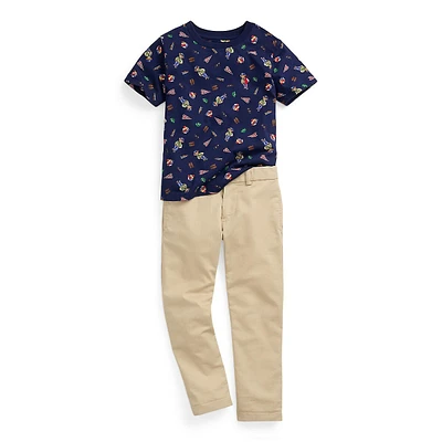 Little Boy's Polo Bear Allover Print Cotton T-Shirt