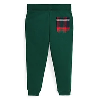 Little Boy's Plaid-Trim Fleece Joggers