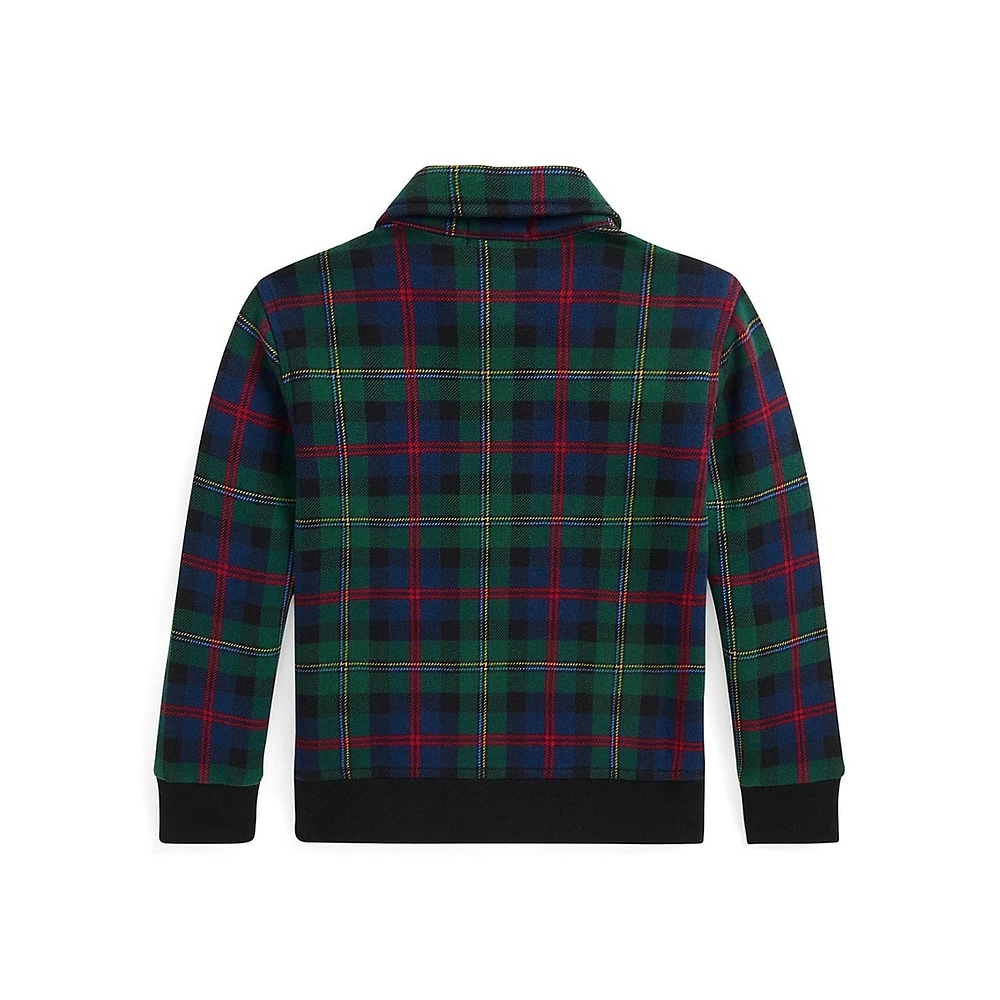 Little Boy's Plaid Fleece Collared Sweatshirt