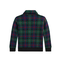 Little Boy's Plaid Fleece Collared Sweatshirt