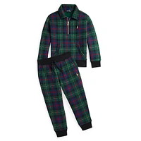 Little Boy's Plaid Fleece Collared Sweatshirt