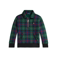 Little Boy's Plaid Fleece Collared Sweatshirt