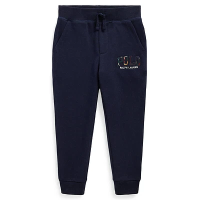 Little Boy's Plaid-Logo Fleece Jogger Pants