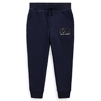 Little Boy's Plaid-Logo Fleece Jogger Pants