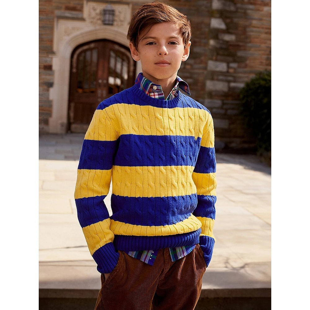 Boy's Striped Cable-Knit Sweater