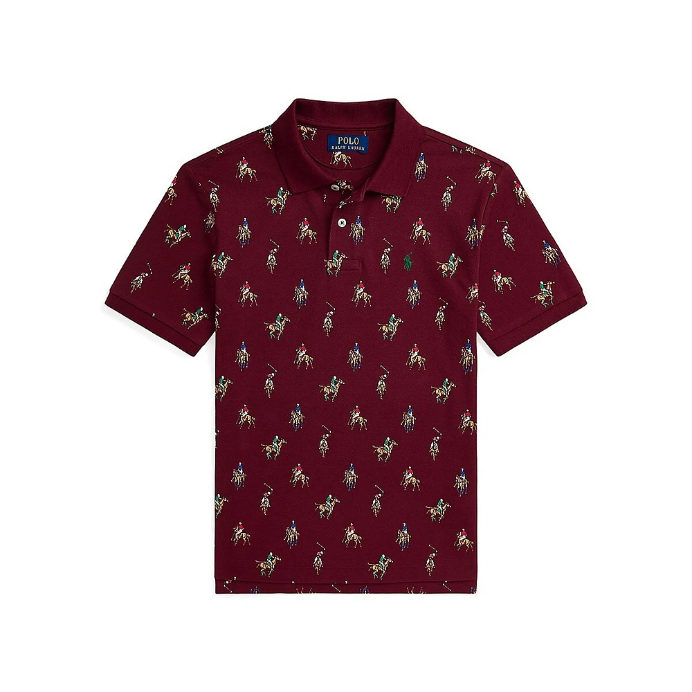 Boy's Equestrian-Print Mesh Polo Shirt