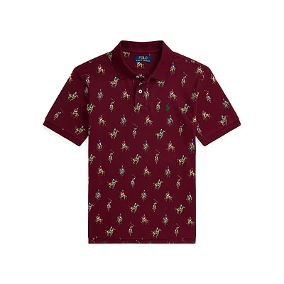 Boy's Equestrian-Print Mesh Polo Shirt