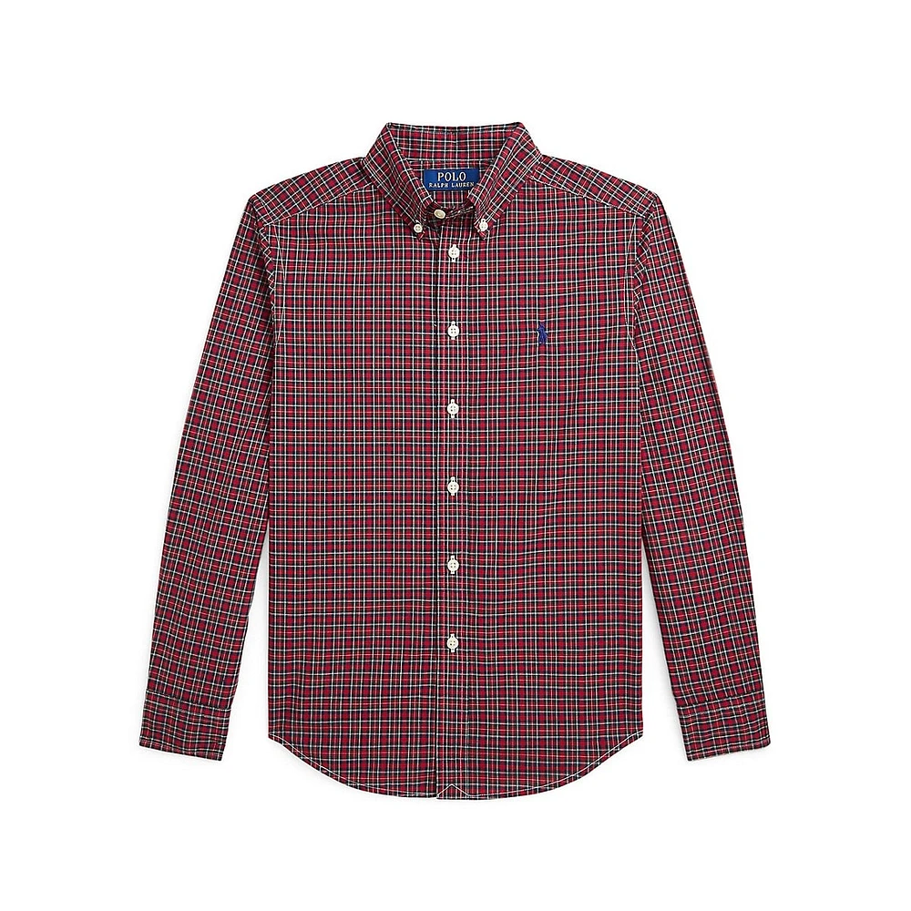 Boy's Gingham Cotton Poplin Shirt