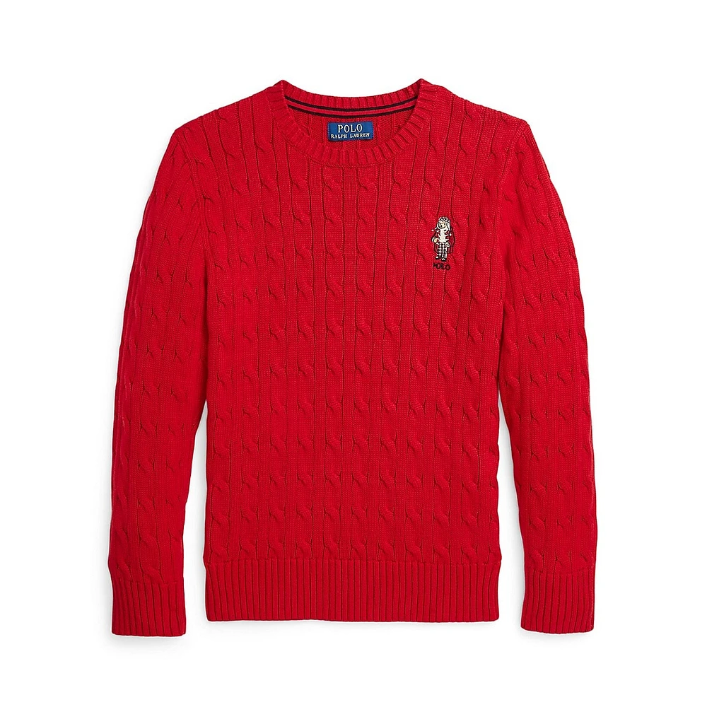 Boy's Polo Bear Cable-Knit Cotton Sweater