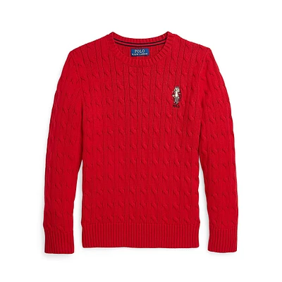 Boy's Polo Bear Cable-Knit Cotton Sweater