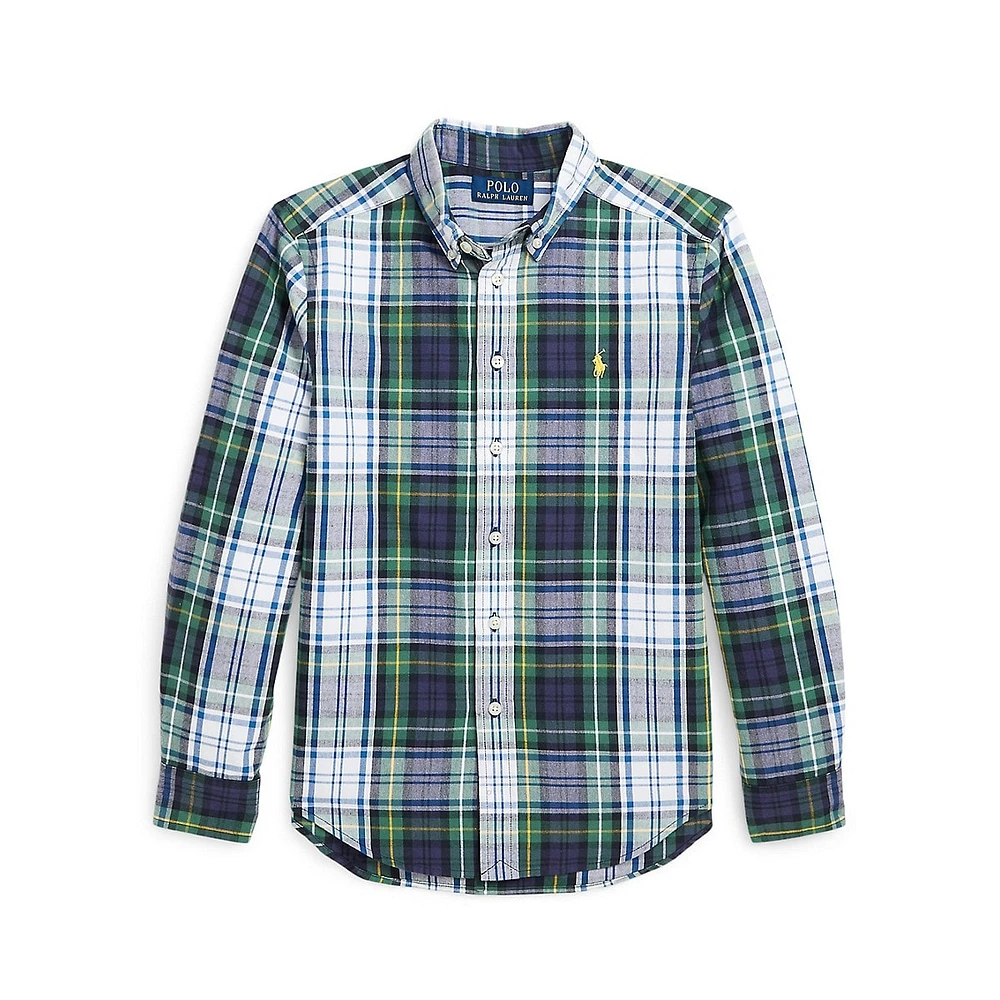 Boy's Plaid Brushed Cotton Oxford Shirt