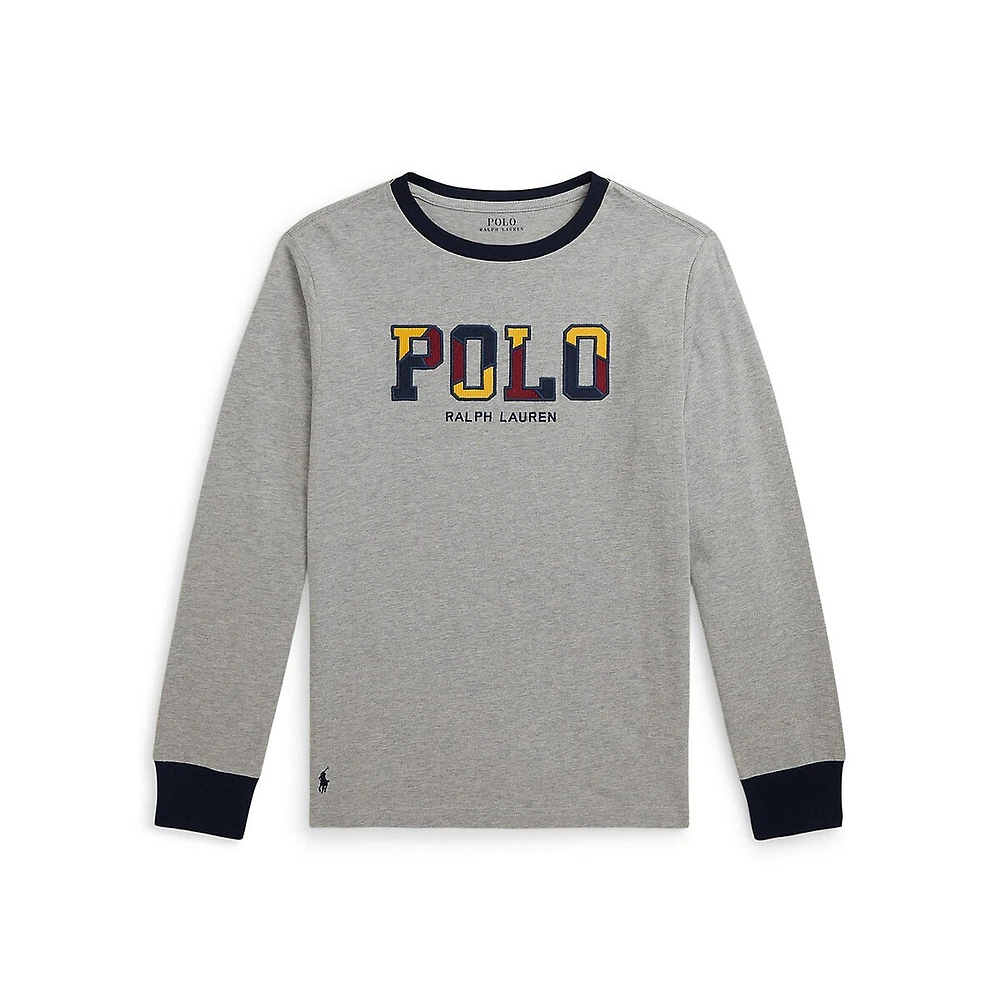 Boy's Corduroy-Logo Long-Sleeve T-Shirt