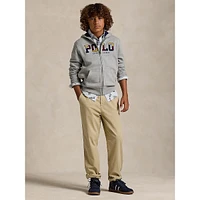 Boy's Corduroy-Logo Full-Zip Fleece Hoodie