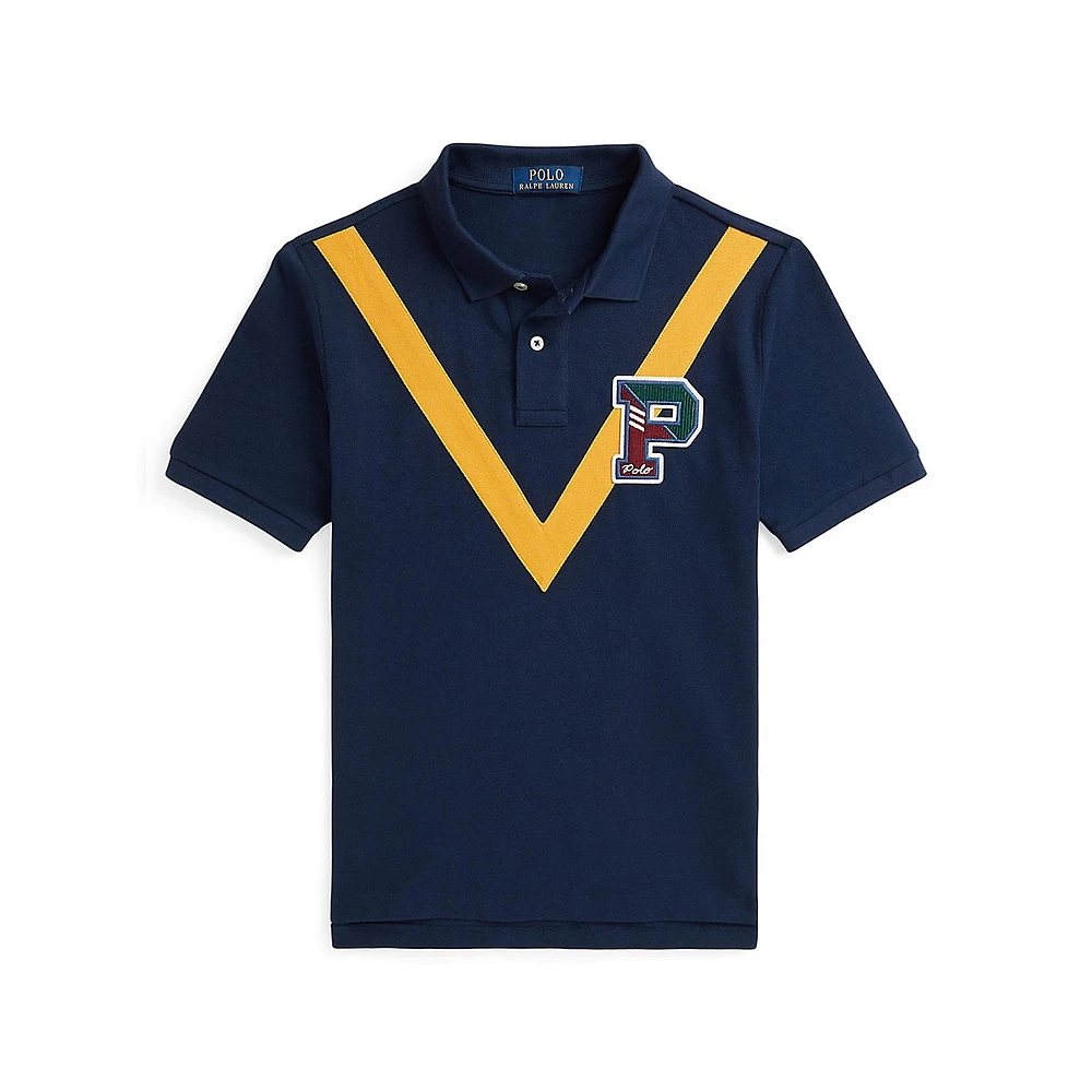 Boy's Cotton Mesh Letterman Polo Shirt