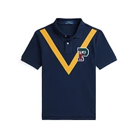 Boy's Cotton Mesh Letterman Polo Shirt