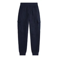 Boy's Waffle-Knit Cotton Cargo Joggers Pants