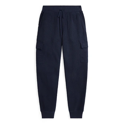 Boy's Waffle-Knit Cotton Cargo Joggers Pants