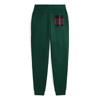 Boy's Plaid-Trim Fleece Joggers