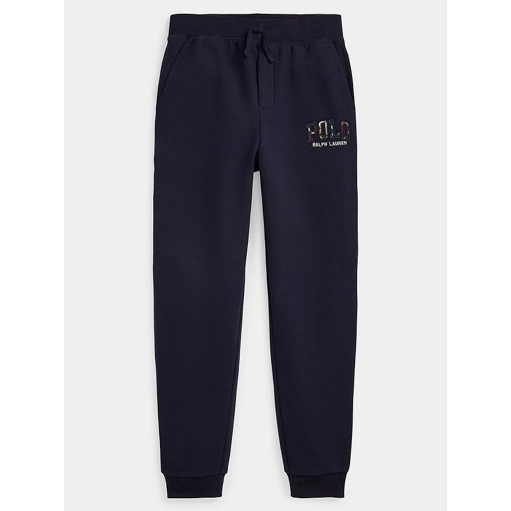 Boy's Plaid-Logo Fleece Jogger Pants