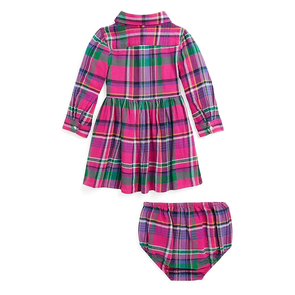 Baby Girl's Plaid Cotton Twill Shirtdress & Bloomer