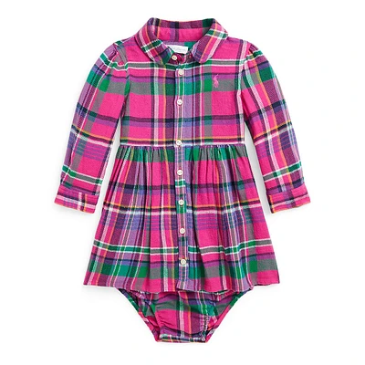 Baby Girl's Plaid Cotton Twill Shirt Dress & Bloomer