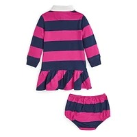 Baby Girl's Striped Cotton Rugby Dress & Bloomer