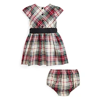 Baby's 2-Piece Plaid Twill Dress & Bloomers Set