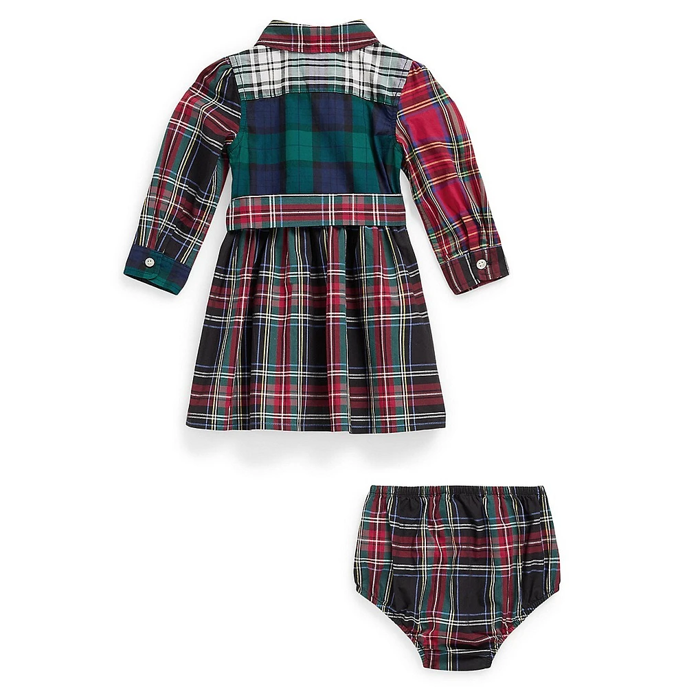 Baby Girl's Plaid Shirt Dress & Bloomers 2-Piece Set