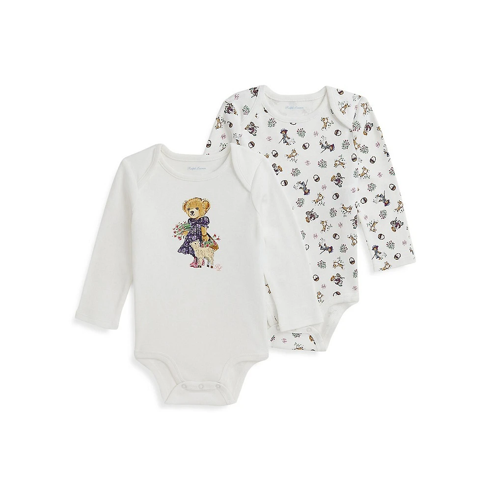 Baby Girl's 2-Pack Polo Bear Cotton Bodysuits