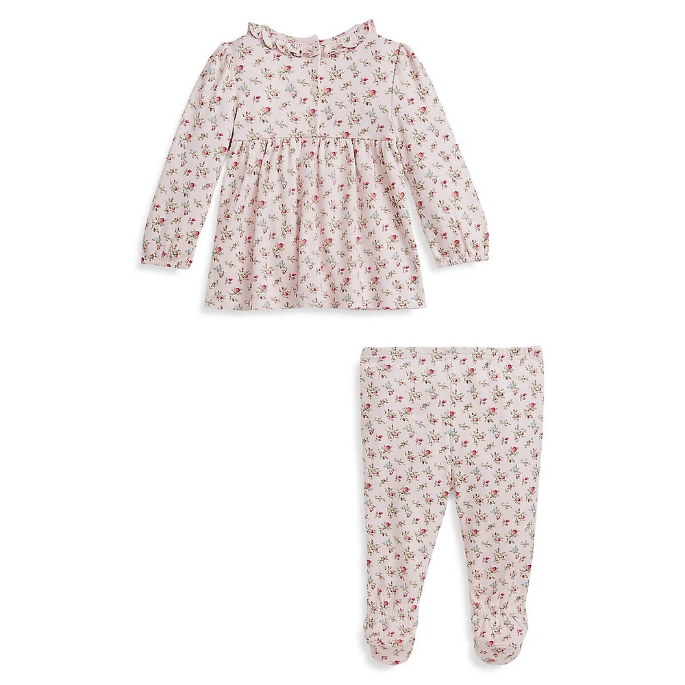 Baby Girl's 2-Piece Floral Cotton Top & Footed Pants Set