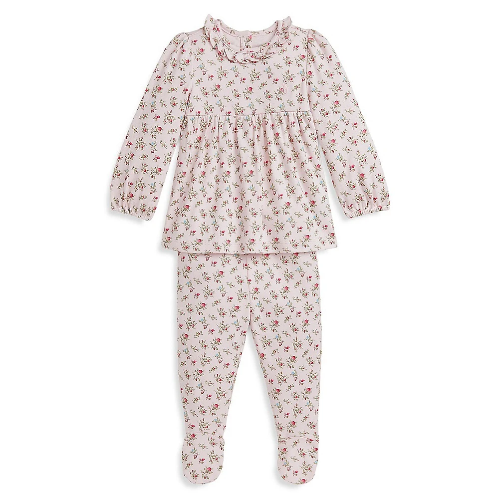 Baby Girl's 2-Piece Floral Cotton Top & Footed Pants Set