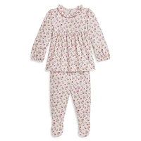 Baby Girl's 2-Piece Floral Cotton Top & Footed Pants Set