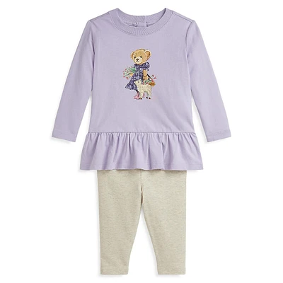 Baby Girl's 2-Piece Polo Bear Jersey T-Shirt & Leggings Set