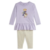 Baby Girl's 2-Piece Polo Bear Jersey T-Shirt & Leggings Set