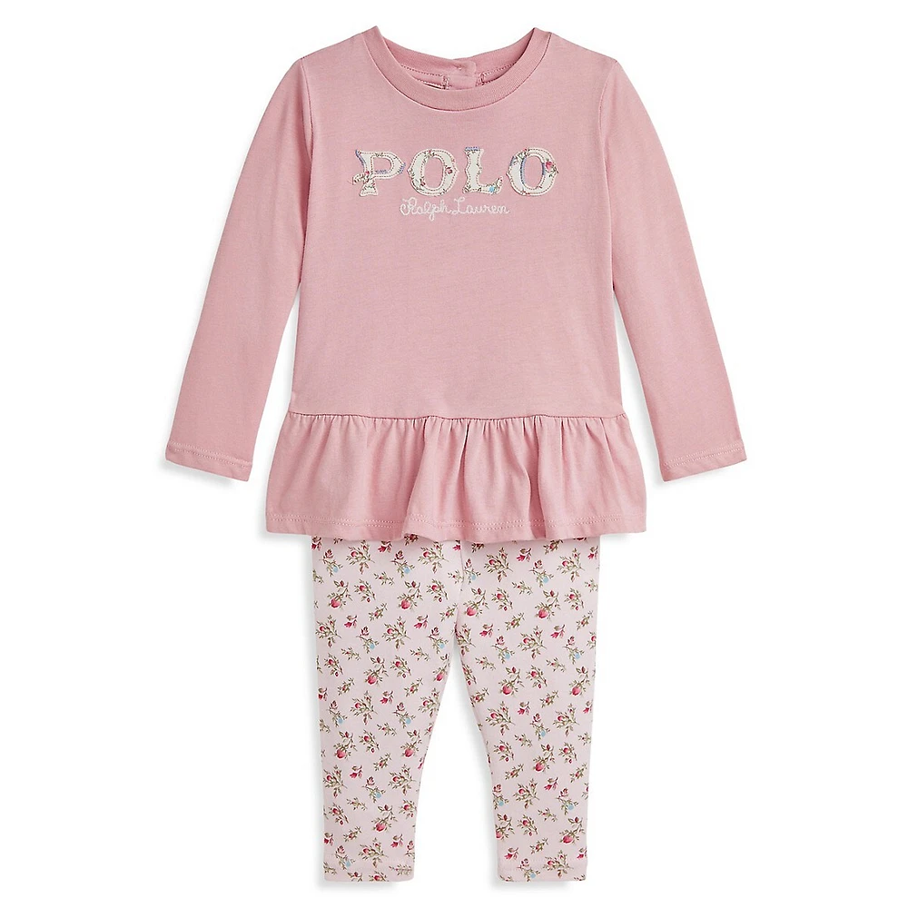 Baby Girl's 2-Piece Peplum Top & Floral Leggings Set