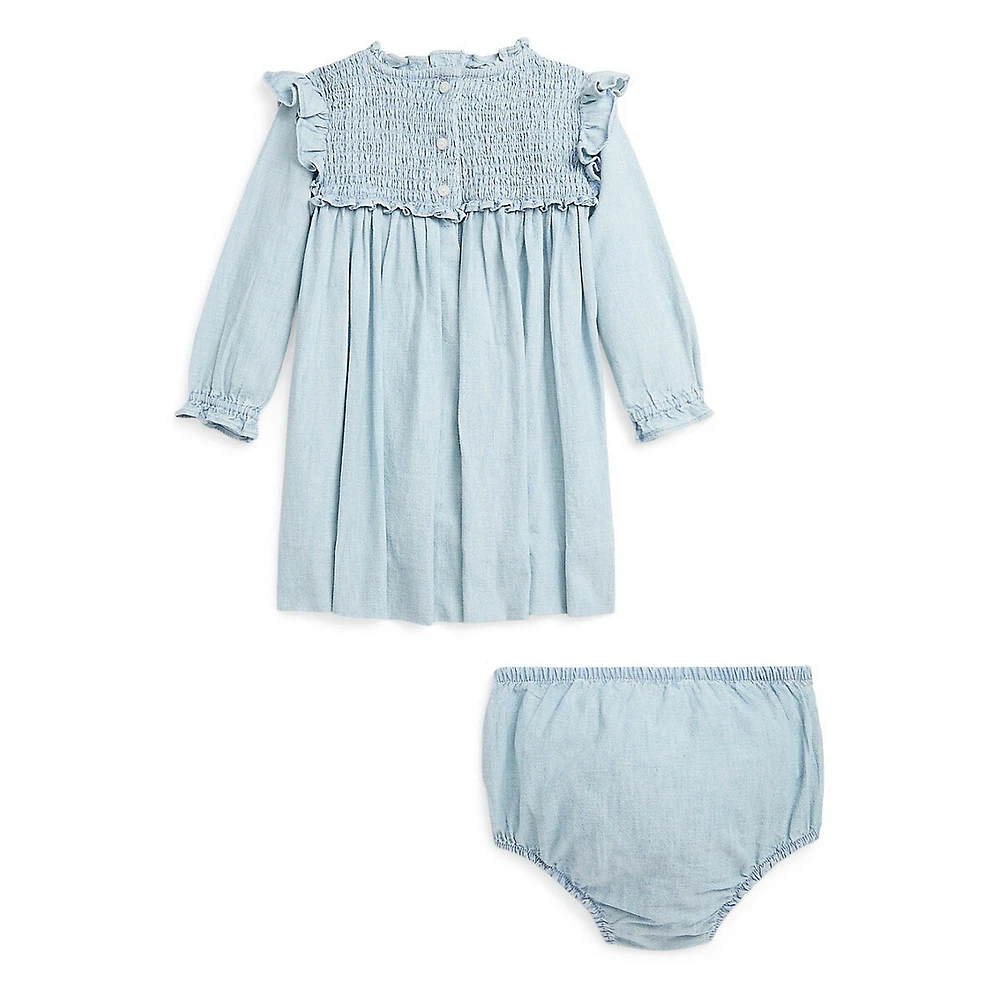 Baby Girl's Smocked Cotton Chambray Dress & Bloomer