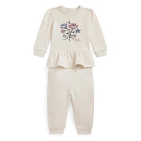 Baby Girl's 2-Piece Floral Fleece Sweatshirt & Pant Set