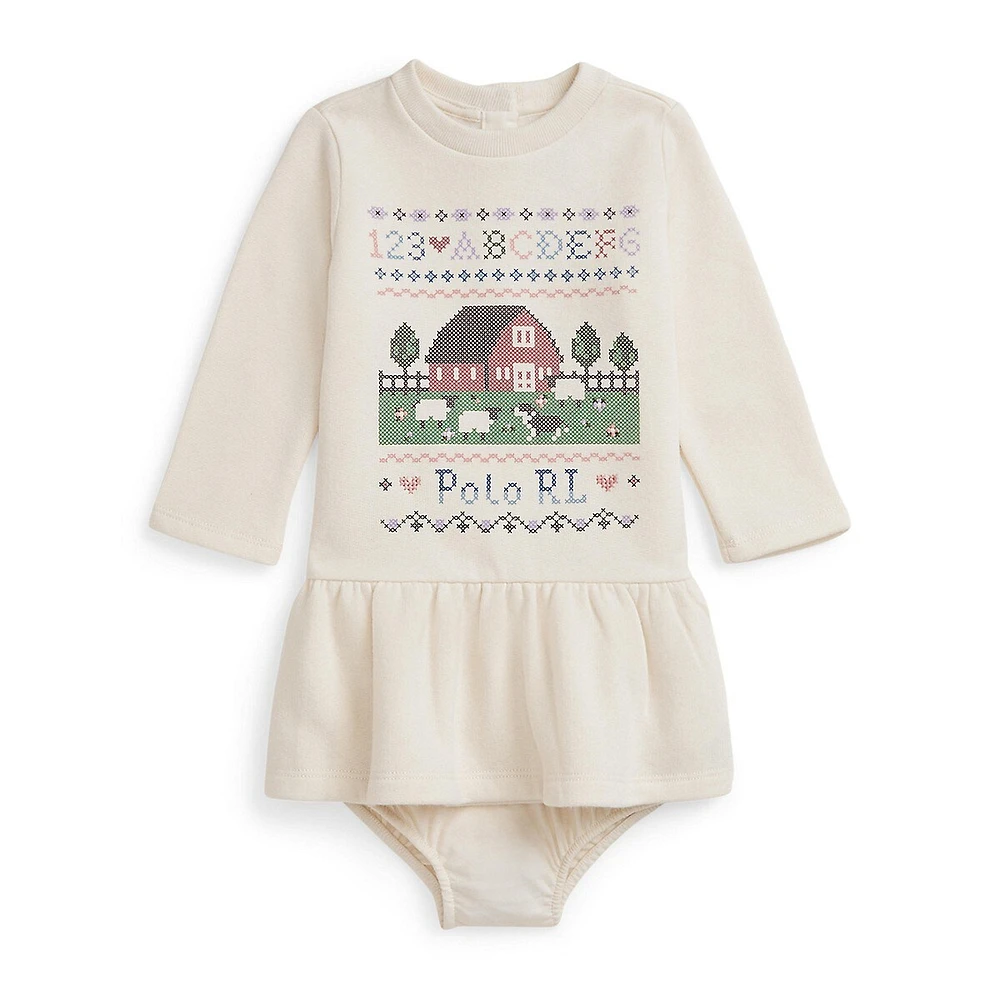 Baby Girl's Barn-Graphic Fleece Dress & Bloomer