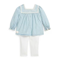 Baby Girl's 2-Piece Chambray Top & Ribbed Legging Set