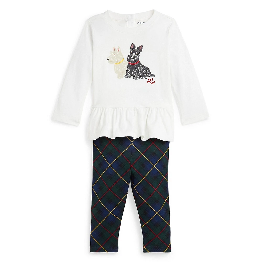 Baby Girl's 2-Piece Dog-Print Jersey T-Shirt & Legging Set