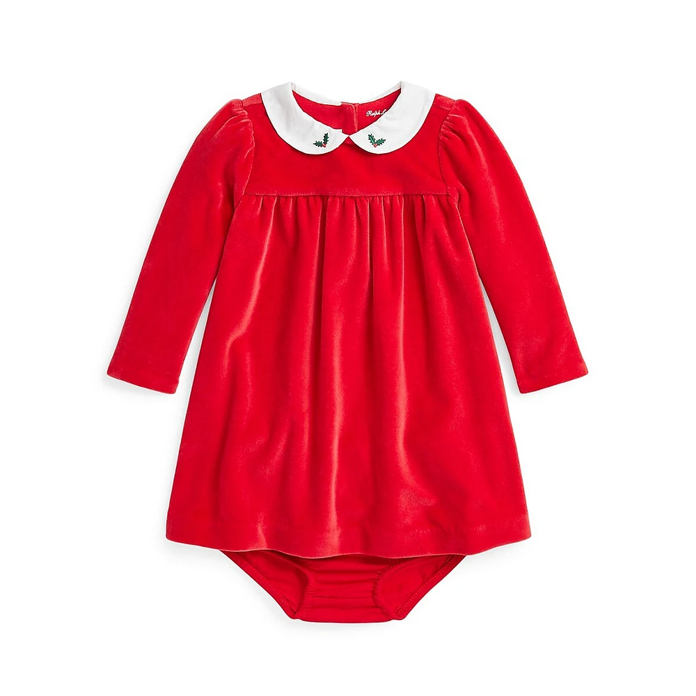 Ensemble 2 pièces en velours pour bébé avec robe taille empire et bloomer