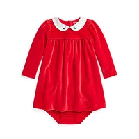 Ensemble 2 pièces en velours pour bébé avec robe taille empire et bloomer