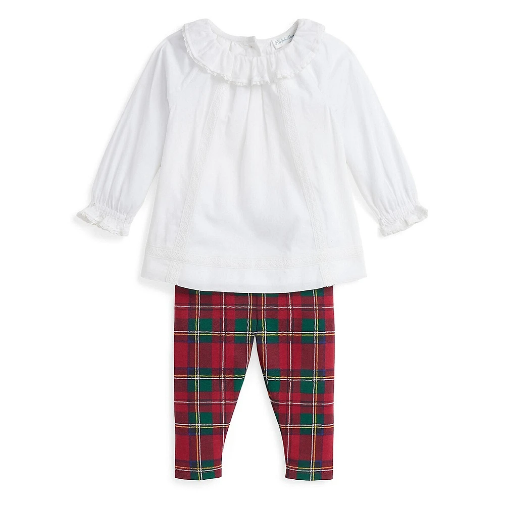 Baby's 2-Piece Voile Blouse & Plaid Jersey Legging Set