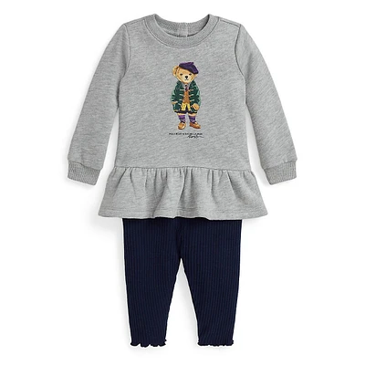 Baby Girl's 2-Piece Polo Bear Sweatshirt & Legging Set