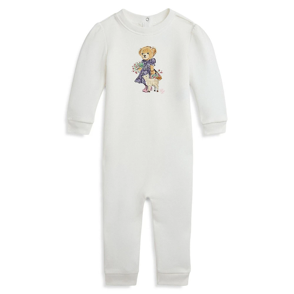 Baby Girl's Polo Bear Fleece Coverall