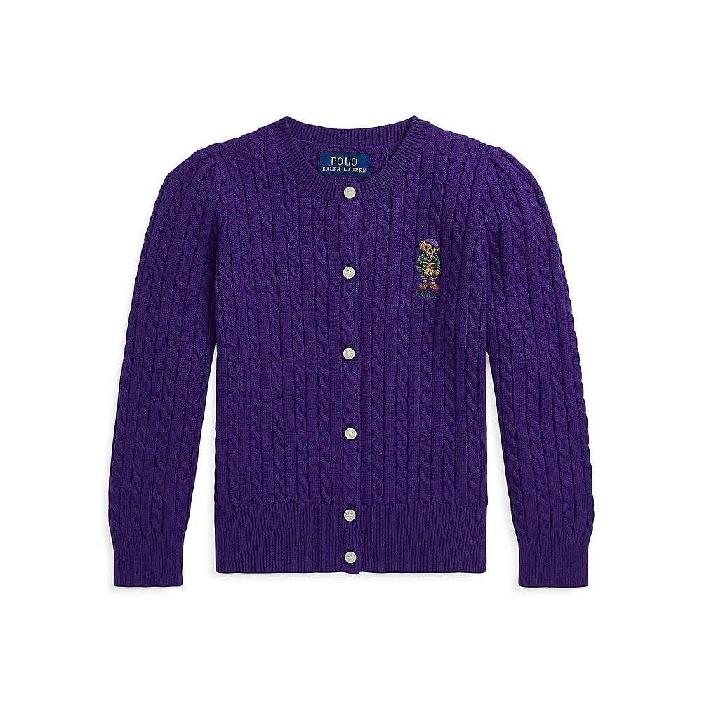 Little Girl's Polo Bear Mini-Cable Knit Cardigan