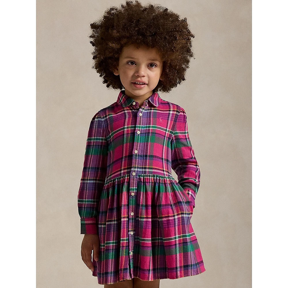 Little Girl's Plaid Twill Shirt Dress